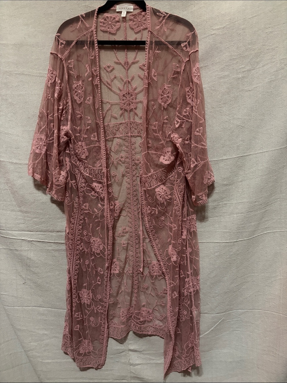 Adiva Dusty Rose Embroidered Sheer Kimono Wrap